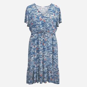 Stitch by Chenault Sailboat Midi Dress Womens XXL Blue Red Front Tie Resort Wear